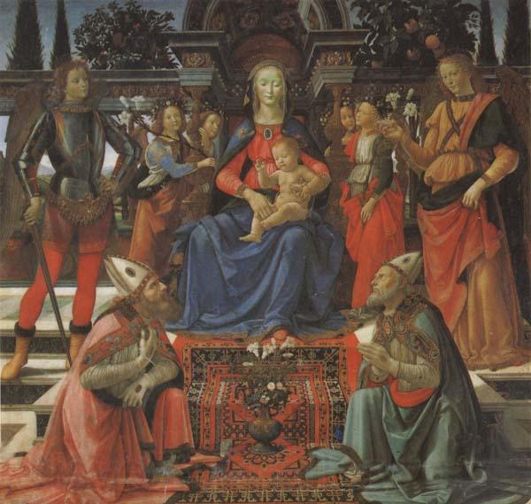 Domenico Ghirlandaio Madonna and Child Enthroned with Four Angels,the Archangels Michael and Raphael,and SS.Giusto and Ze-nobius Spain oil painting art